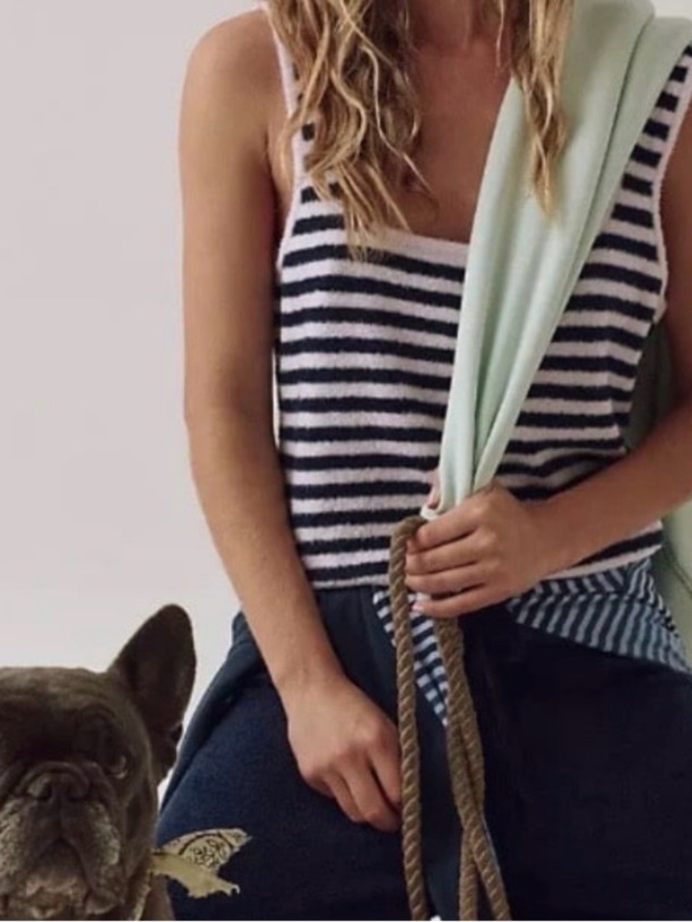 FP Movement Set, Striped Knit Tank Top in Navy and White, pants M/L